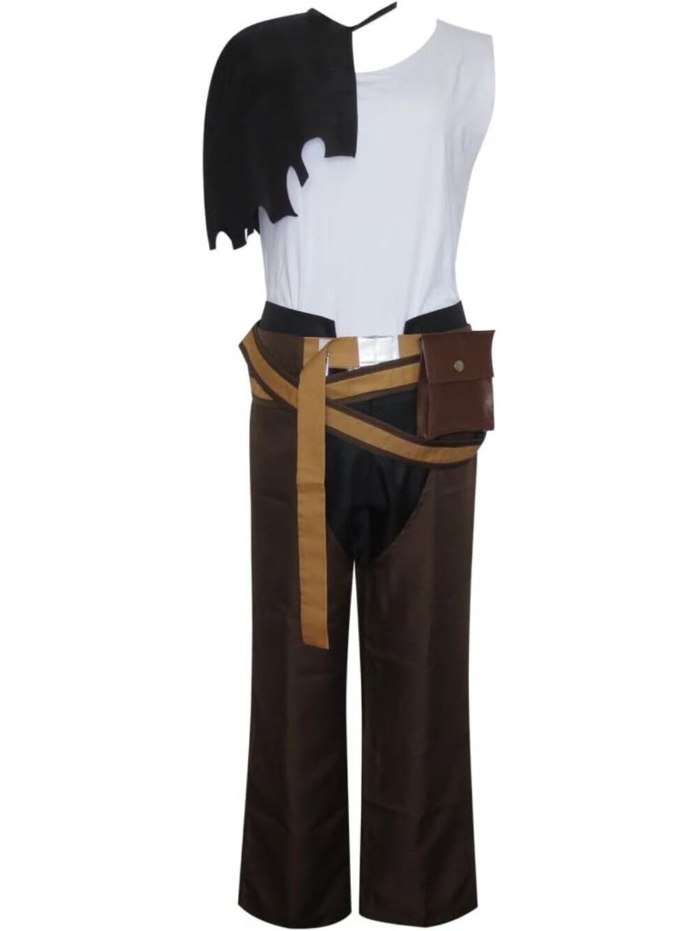 White Spandex Top & Black Cape Gabardine Pants Cosplay Costume with Belt Pouch
